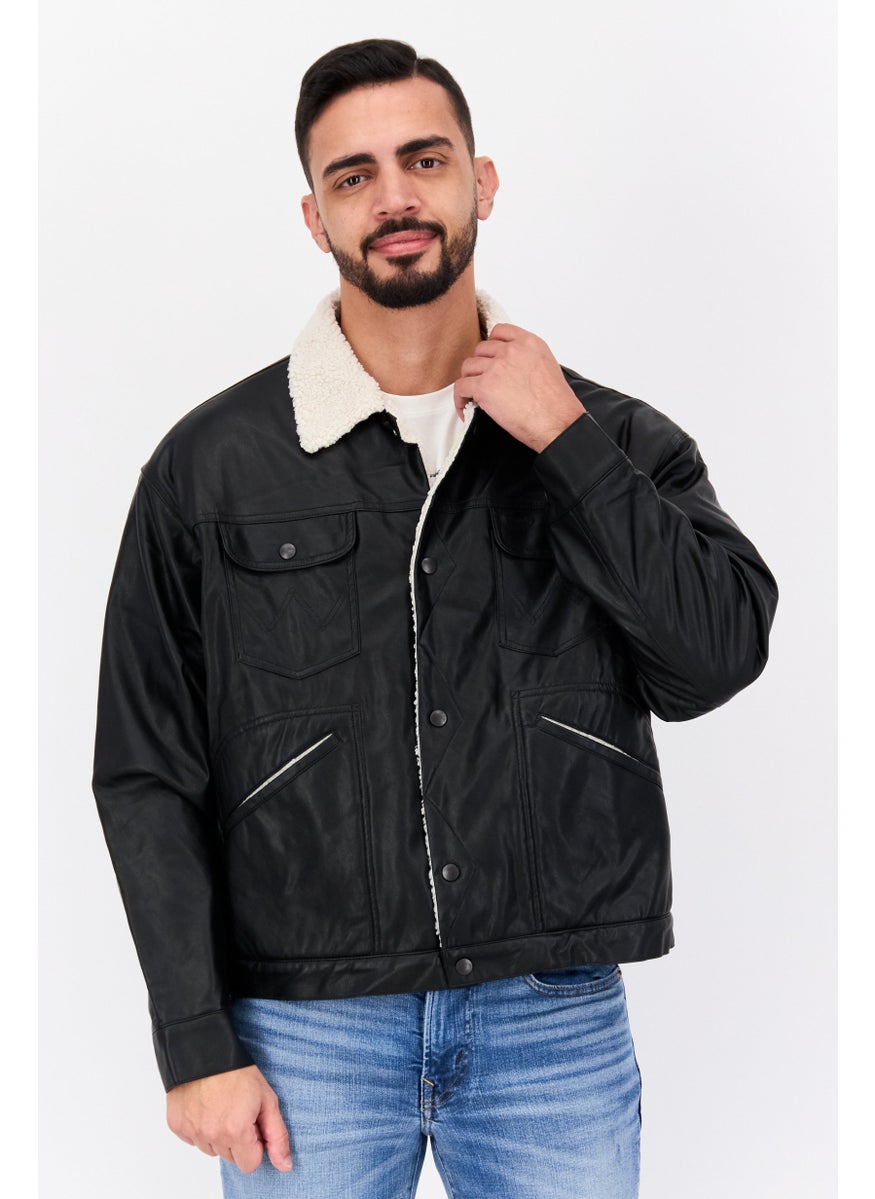 Wrangler Men Sherpa Leather Motorcycle Jacket, Black  - Image 1