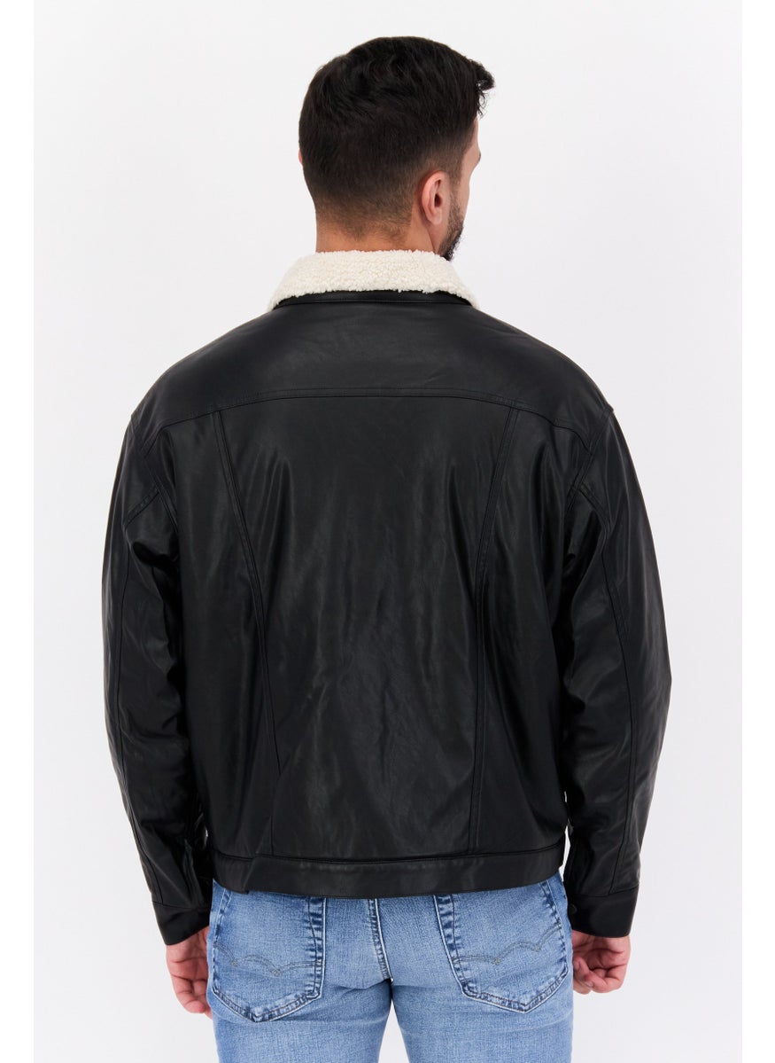 Wrangler Men Sherpa Leather Motorcycle Jacket, Black  - Image 3