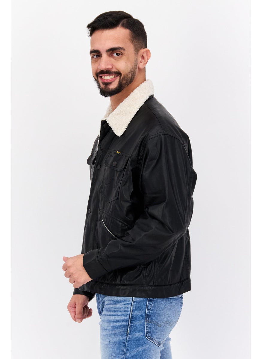 Wrangler Men Sherpa Leather Motorcycle Jacket, Black  - Image 4