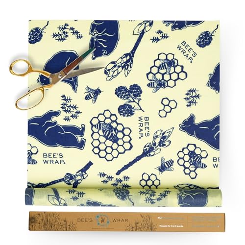 Bee's Wrap Beeswax Wraps for Food - Cut to Size 14x52" Wax Paper Roll - Made in USA Reusable Waxed Paper & Bowl Covers - Organic & Eco-Friendly Alternative to Aluminum Foil, Bees + Bears - Image 1