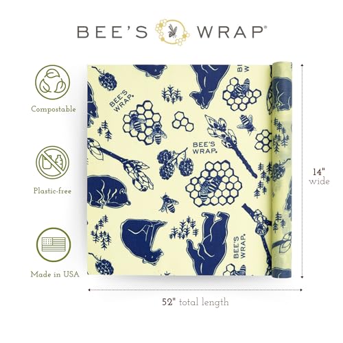 Bee's Wrap Beeswax Wraps for Food - Cut to Size 14x52" Wax Paper Roll - Made in USA Reusable Waxed Paper & Bowl Covers - Organic & Eco-Friendly Alternative to Aluminum Foil, Bees + Bears - Image 2