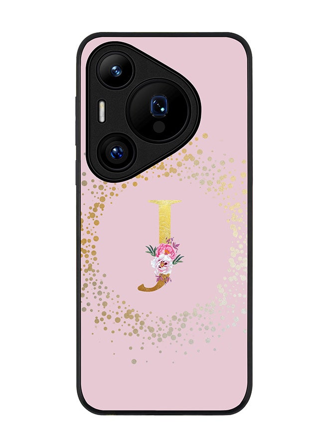 Stylizedd Rugged Black edge case for Huawei Pura 70, Slim fit Case Flexible Cover - Custom Monogram Initial Letter Floral Pattern Alphabet - J (Pink ) - Image 1