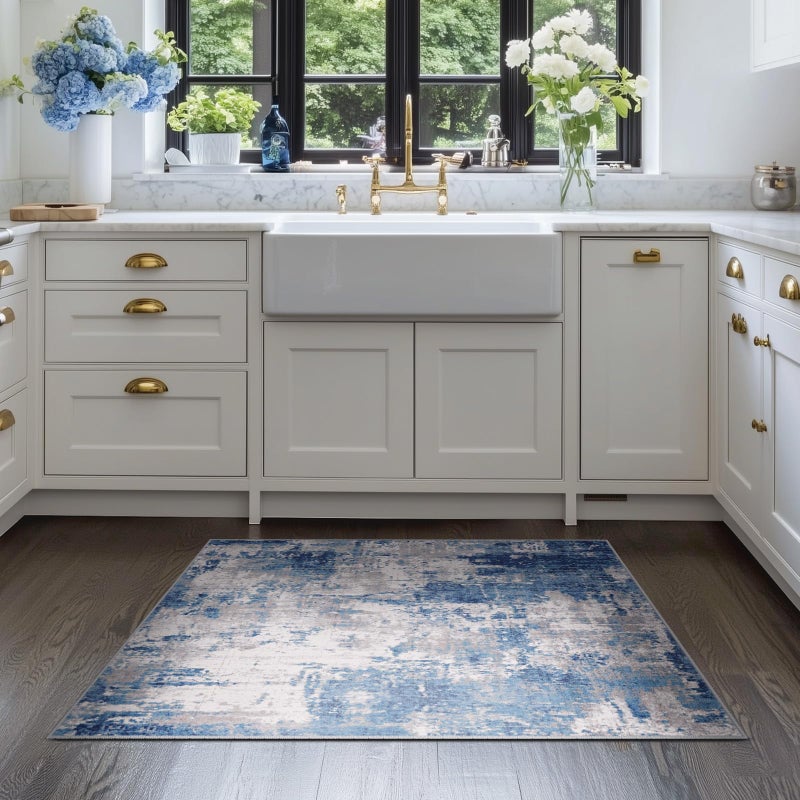 RELEANY Washable Area Rugs 3'x5' Non-Slip Modern Abstract Soft for Living Room Entryway Bedroom Nursery, Print Pattern, Blue Grey Navy Gray - Image 4