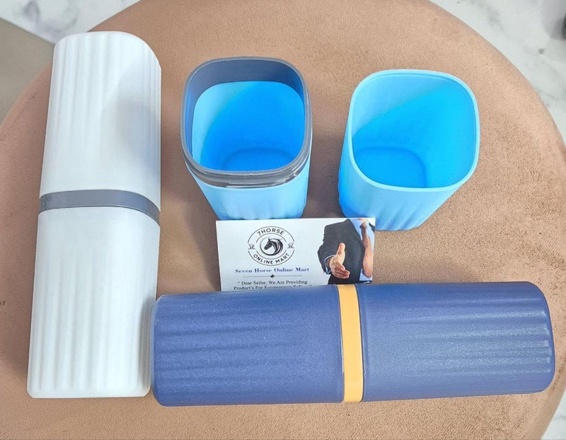 Pranjal MegaDeals Travel Toothbrush Cup Case | Portable Toothbrush Holder Case for Traveling Camping, Business Trip and School, Plastic Toothbrushes Toothpaste Set (Blue) - Image 3