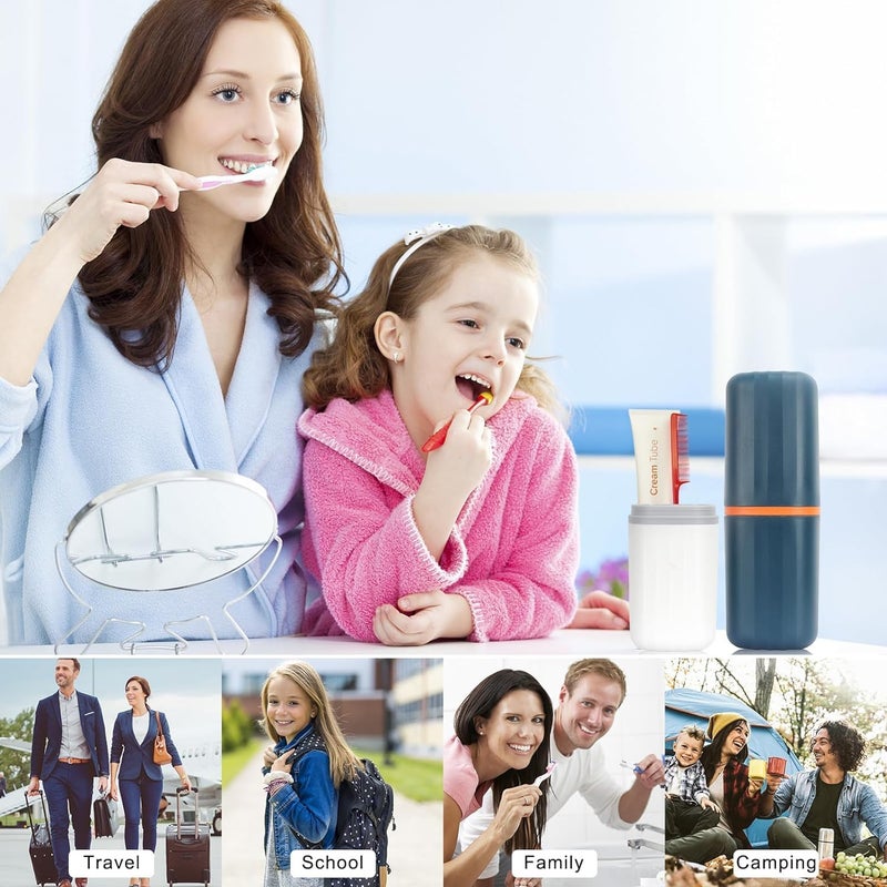 Pranjal MegaDeals Travel Toothbrush Cup Case | Portable Toothbrush Holder Case for Traveling Camping, Business Trip and School, Plastic Toothbrushes Toothpaste Set (Blue) - Image 5