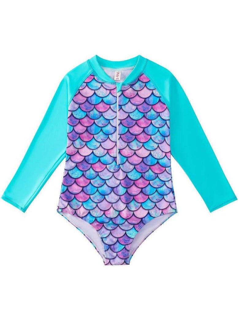 Loquat Children's Mermaid  Long Sleeve Swimsuit Green/Blue - Image 1