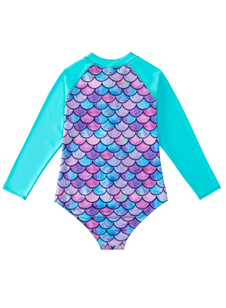 Loquat Children's Mermaid  Long Sleeve Swimsuit Green/Blue - Image 3