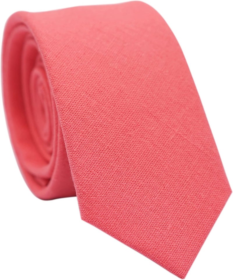BELLUNO Men's Skinny Ties, Cotton Linen Blend 2.5 inch Solid Neckties - Image 1