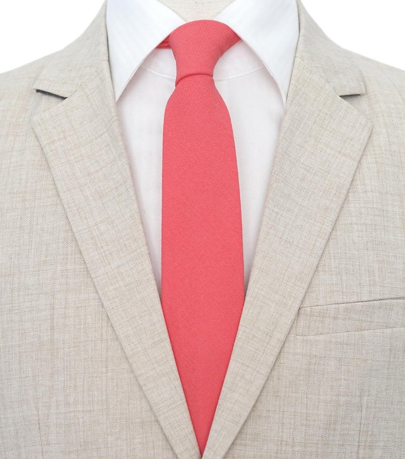BELLUNO Men's Skinny Ties, Cotton Linen Blend 2.5 inch Solid Neckties - Image 2