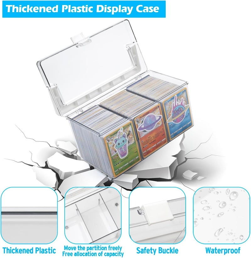 Excefore Trading Card Storage Box with Handles, Large Capacity Clear Plastic Playing Card Case for 900 Cards 120 Toploaders, Toploader Storage Box with Removable Dividers, Fit for Standard Card, Gift for Kid - Image 4