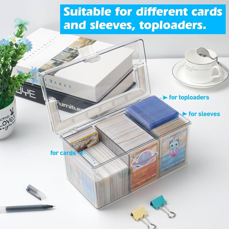 Excefore Trading Card Storage Box with Handles, Large Capacity Clear Plastic Playing Card Case for 900 Cards 120 Toploaders, Toploader Storage Box with Removable Dividers, Fit for Standard Card, Gift for Kid - Image 2