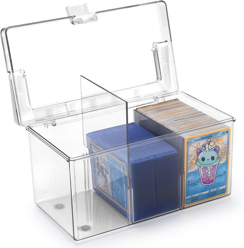 Excefore Trading Card Storage Box with Handles, Large Capacity Clear Plastic Playing Card Case for 900 Cards 120 Toploaders, Toploader Storage Box with Removable Dividers, Fit for Standard Card, Gift for Kid - Image 1