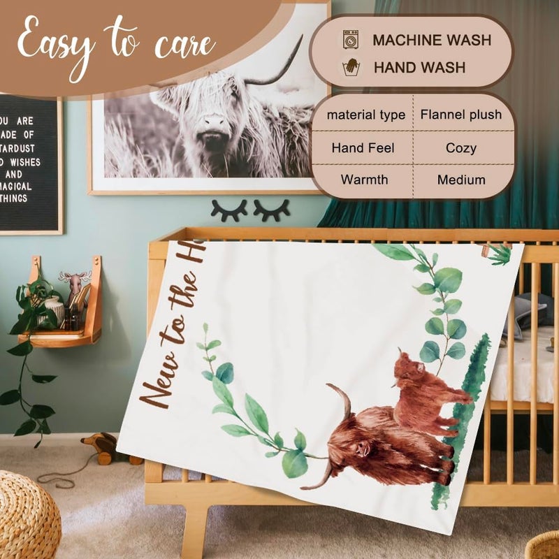 Gicoherero Highland Cows Baby Monthly Milestone Blanket Scotland Photo Prop Month Blanket Growth Chart Gift Ideas For Newborn Boy Girl Nursery D?Cor Baby Shower 40 "" X 50 "" - Image 4