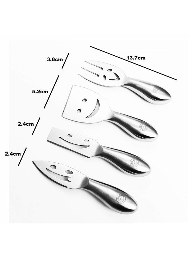 NEWLINE NY 4 Pieces Smiling Faces Cheese Knife Set Hard And Soft Cheese Knives Serving Fork & Cheese Spreader Stainless Steel - Image 5