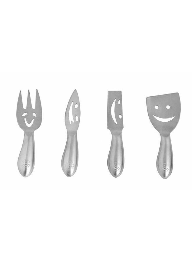 NEWLINE NY 4 Pieces Smiling Faces Cheese Knife Set Hard And Soft Cheese Knives Serving Fork & Cheese Spreader Stainless Steel - Image 1