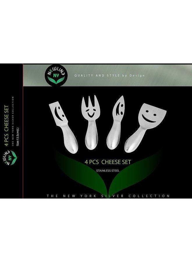 NEWLINE NY 4 Pieces Smiling Faces Cheese Knife Set Hard And Soft Cheese Knives Serving Fork & Cheese Spreader Stainless Steel - Image 2