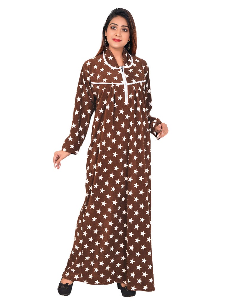 CIERGE Women's Wool Starred Maxi Nighty (Brown Woolen Nighty, brown, Free Size) - Image 5