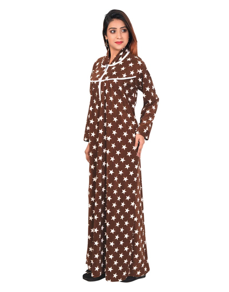 CIERGE Women's Wool Starred Maxi Nighty (Brown Woolen Nighty, brown, Free Size) - Image 2