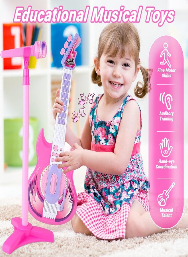 deAO Kids Guitar and Microphone Play Set with Stand for Girls, Musical Guitar Play Set, Adjustable Height Guitar Toys Karaoke Music Toys Birthday Gifts for Kids Boys Girls Toddlers - Image 2