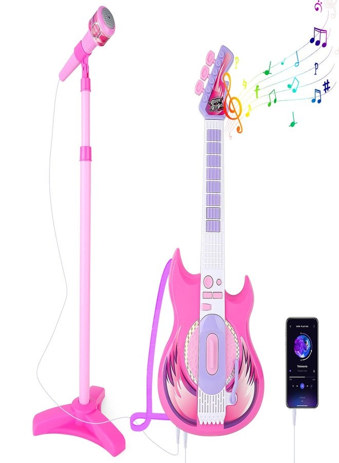 deAO Kids Guitar and Microphone Play Set with Stand for Girls, Musical Guitar Play Set, Adjustable Height Guitar Toys Karaoke Music Toys Birthday Gifts for Kids Boys Girls Toddlers - Image 1