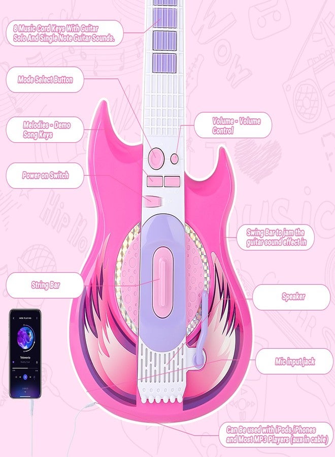deAO Kids Guitar and Microphone Play Set with Stand for Girls, Musical Guitar Play Set, Adjustable Height Guitar Toys Karaoke Music Toys Birthday Gifts for Kids Boys Girls Toddlers - Image 5