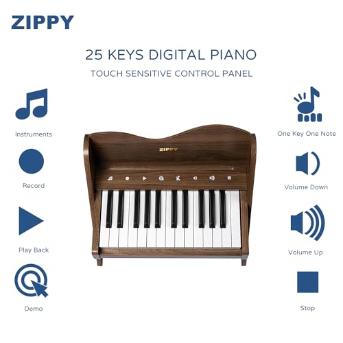 ZIPPY Kids Piano Keyboard 25 Keys Digital Piano for Kids Touch Sensitive Control Panel Volume Adjustable Mini Music Educational Instrument Toy Wood Piano for Toddlers Girls Boys Walnut - Image 5