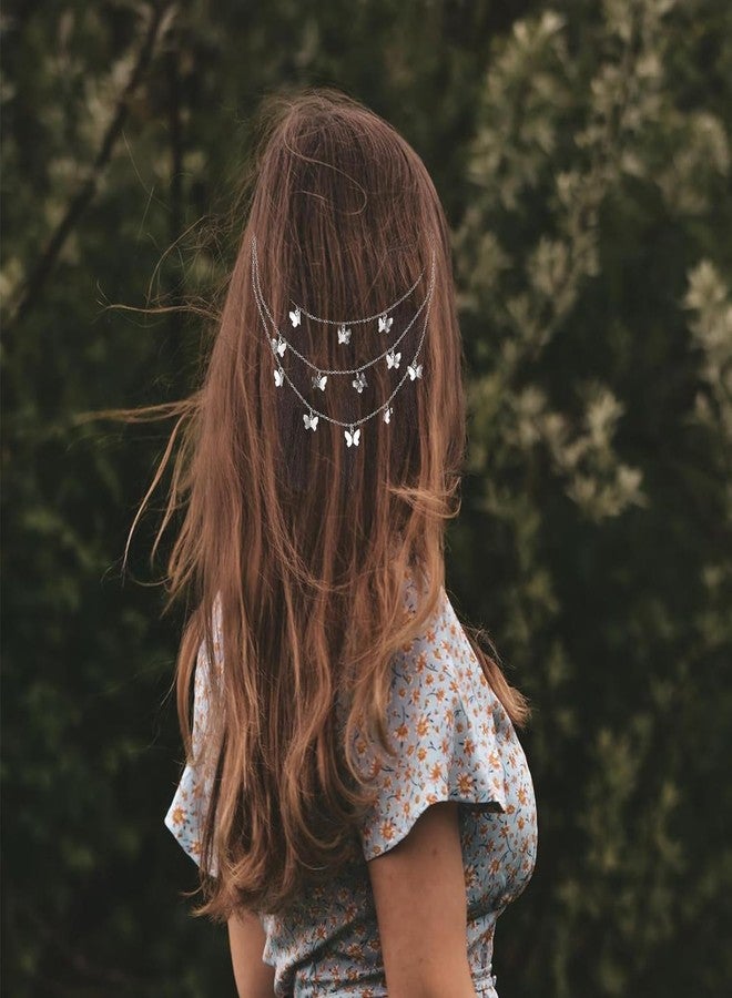 ORYNTH Boho Butterfly Hair Chain for Long Hair Women Girls, Silver Layered Hair Accessory for Bridal Look, Wedding Party Festival Hairstyle Jewelry, Fairycore Hair Chain Gift for Fashion, 1 Pc. - Image 2