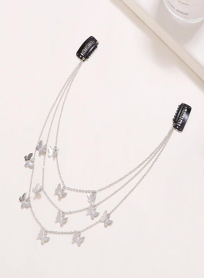 ORYNTH Boho Butterfly Hair Chain for Long Hair Women Girls, Silver Layered Hair Accessory for Bridal Look, Wedding Party Festival Hairstyle Jewelry, Fairycore Hair Chain Gift for Fashion, 1 Pc. - Image 3