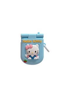 Flip Mirror KT Cat Phone AirPods Pro For Apple Bluetooth Headset 2/3/4 Generation Protective Cover For Cute-Color:Blue Flip Mirror Kt Cat + Ring-Applicable Models:Universal For Airpods 1/2 Generation