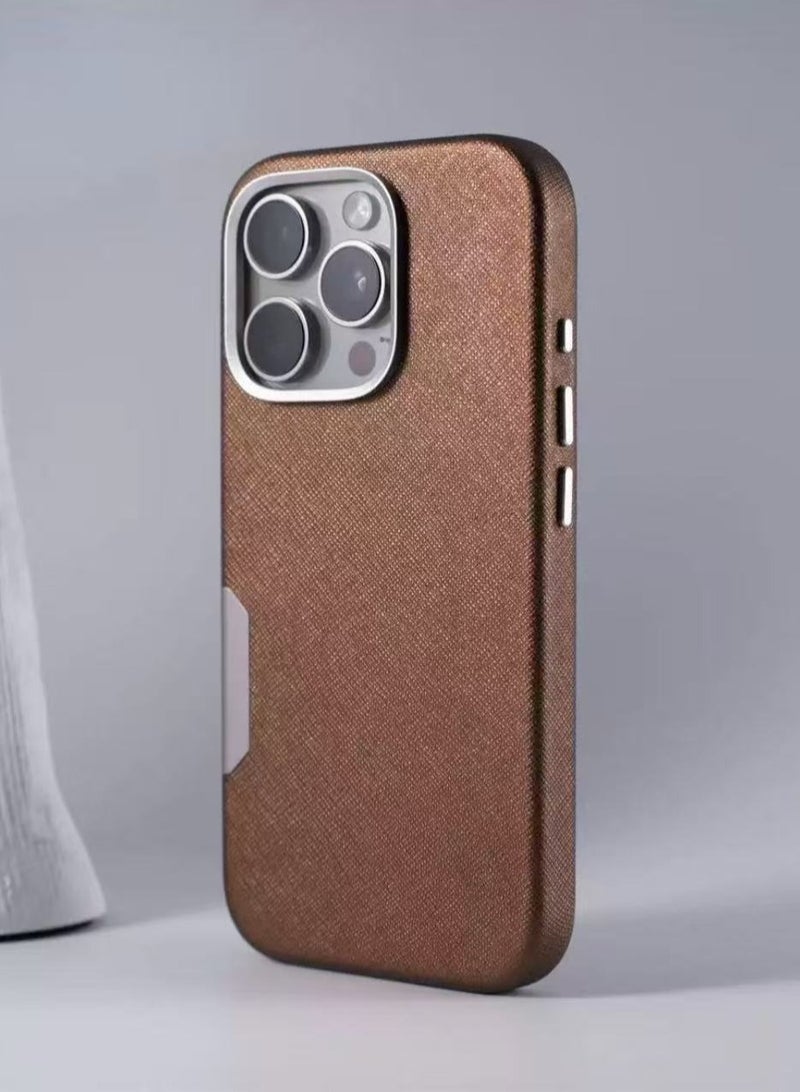 YANCI iPhone 16 Pro Max Leather Case, Business Luxury Classic PU Leather Elegant Designer Men Cover Soft Non-Slip Grip Phone Cases for iPhone 16 Pro Max (Brown) - Image 1