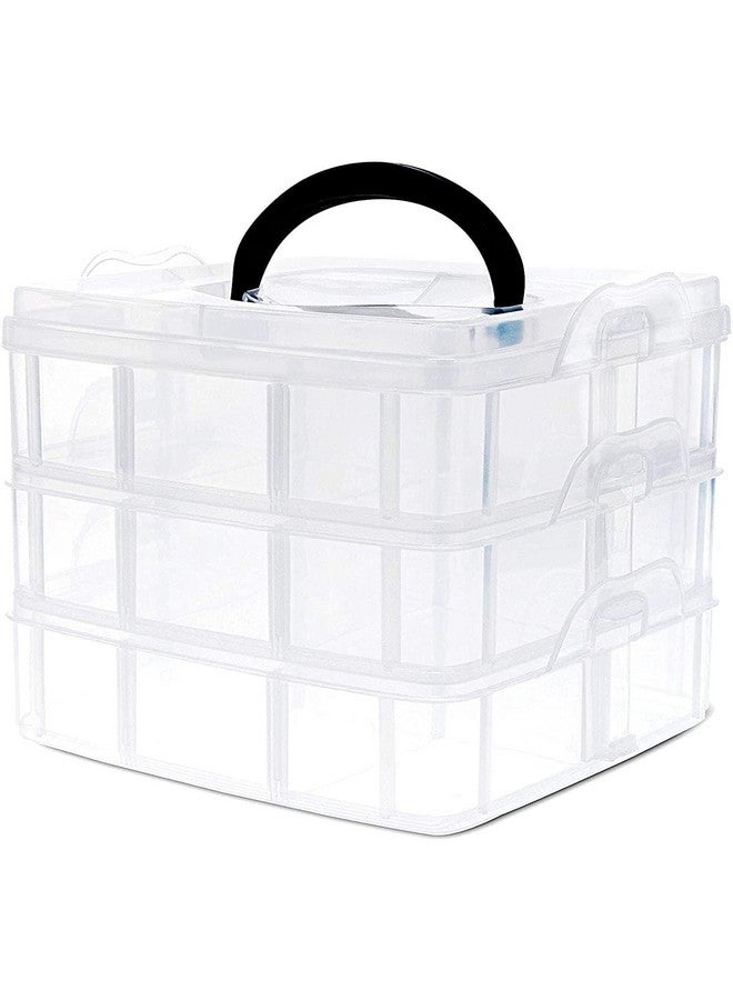 OLMARTT KITCHENWARE 3 Layers 18 Grid Plastic Transparent Jewelry/Makeup/Cosmetic Storage Box Portable Jewelry Box Accessories for Earrings Ring (Transparent) - Image 1