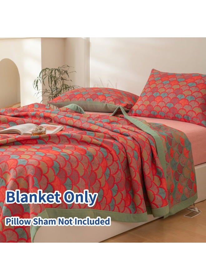 Purefair 100% Cotton Muslin Blanket Jacquard Rustic Mermaid Fish Scales Quilt, Soft Bed Cover 3 Layers Reversible Bedspread Coverlet Breathable Lightweight Bedding King(98"x94"), No Pillow Sham - Image 2