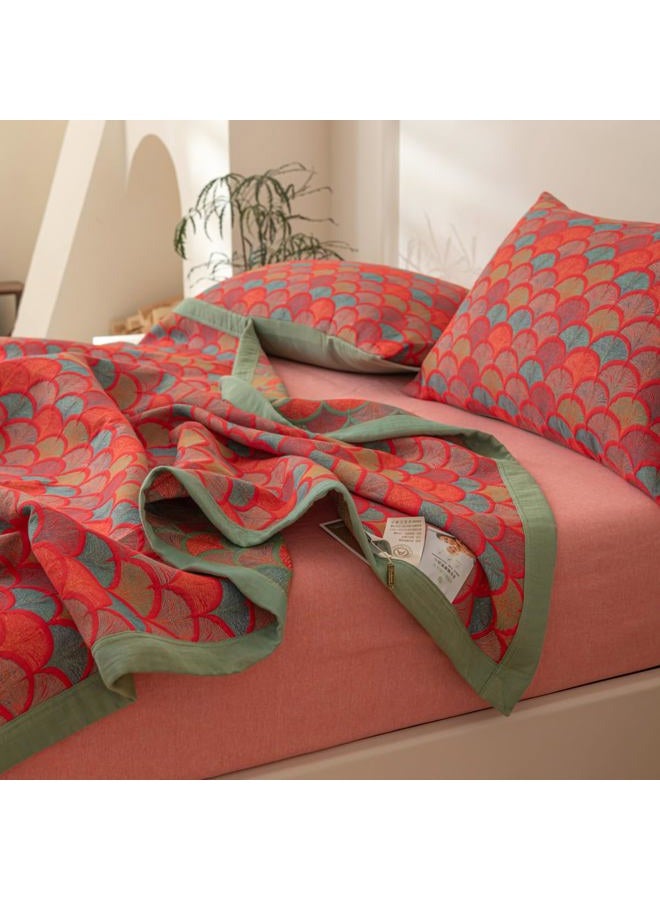 Purefair 100% Cotton Muslin Blanket Jacquard Rustic Mermaid Fish Scales Quilt, Soft Bed Cover 3 Layers Reversible Bedspread Coverlet Breathable Lightweight Bedding King(98"x94"), No Pillow Sham - Image 3