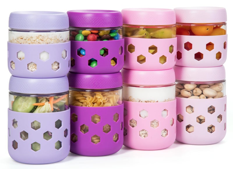 Gemice 8-Pack Overnight Oats Containers with Lids and Colorful Sleeves, 16 oz & 10 oz Airtight Glass Chia Pudding Mason Jars, Dishwasher Safe, Wide Mouth Meal Prep Jar for Yogurt Oatmeal - Image 1