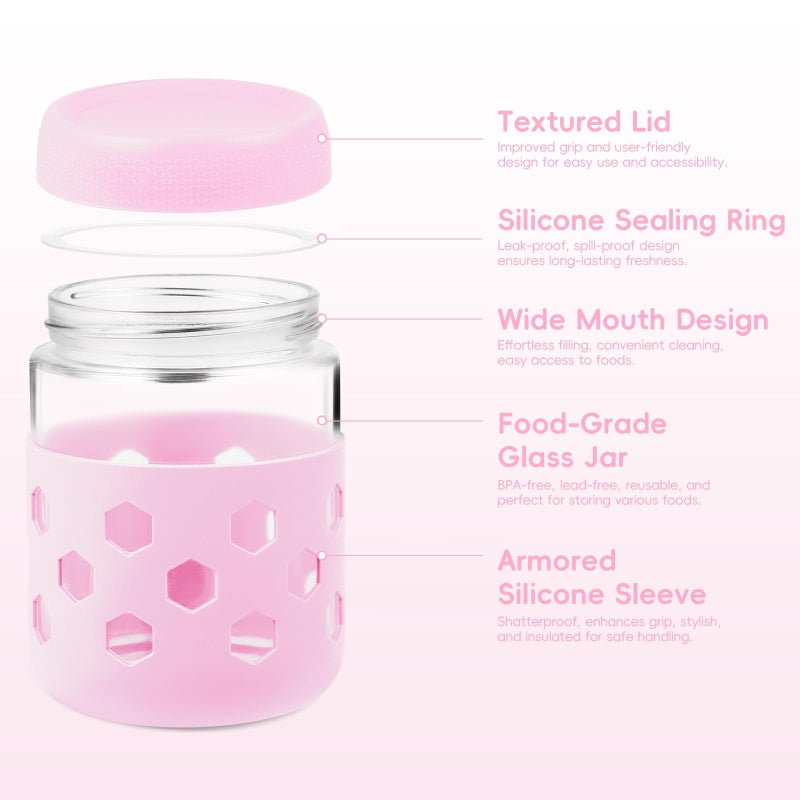 Gemice 8-Pack Overnight Oats Containers with Lids and Colorful Sleeves, 16 oz & 10 oz Airtight Glass Chia Pudding Mason Jars, Dishwasher Safe, Wide Mouth Meal Prep Jar for Yogurt Oatmeal - Image 4