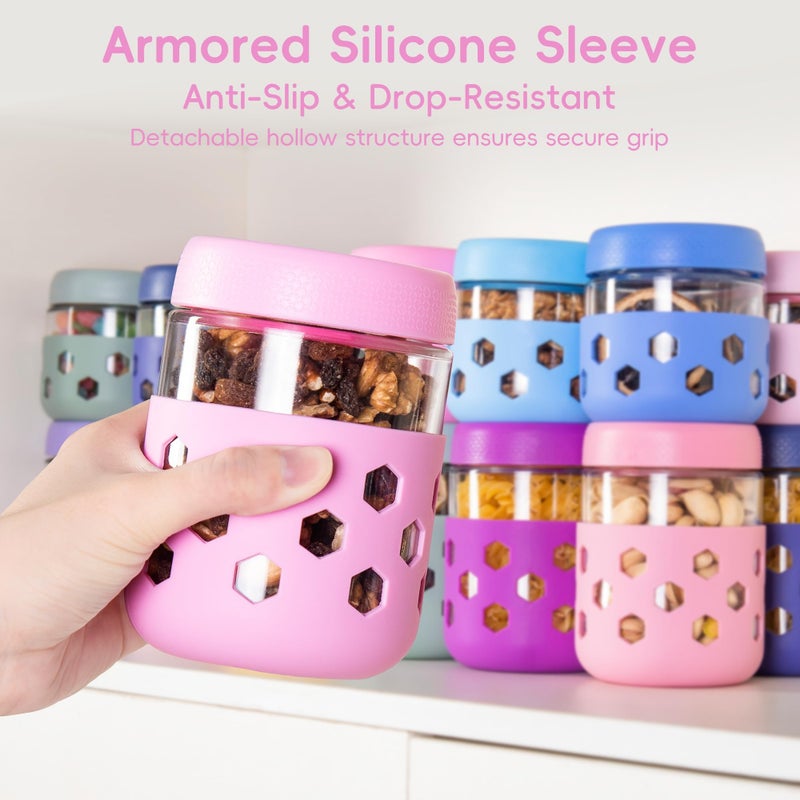 Gemice 8-Pack Overnight Oats Containers with Lids and Colorful Sleeves, 16 oz & 10 oz Airtight Glass Chia Pudding Mason Jars, Dishwasher Safe, Wide Mouth Meal Prep Jar for Yogurt Oatmeal - Image 3