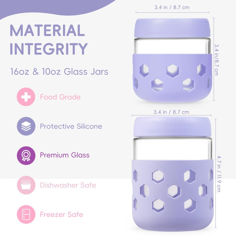 Gemice 8-Pack Overnight Oats Containers with Lids and Colorful Sleeves, 16 oz & 10 oz Airtight Glass Chia Pudding Mason Jars, Dishwasher Safe, Wide Mouth Meal Prep Jar for Yogurt Oatmeal - Image 2