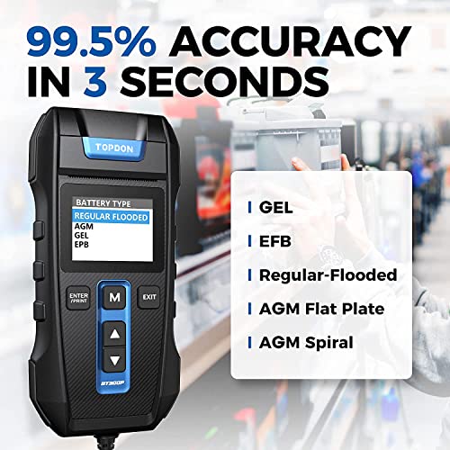 Topdon Car Battery Tester 12V 24V 100-2000CCA Lead-Acid Battery, TOPDON BT300P Alternator Tester, Load Tester, with Built-in Printer, Spark Free Metal Clamps, Automatic Reverse Polarity Protection - Image 5