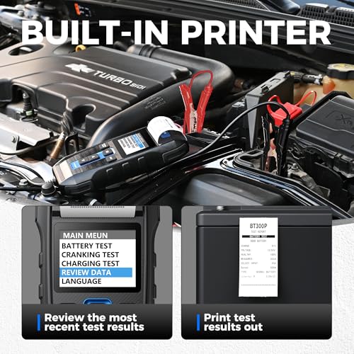 Topdon Car Battery Tester 12V 24V 100-2000CCA Lead-Acid Battery, TOPDON BT300P Alternator Tester, Load Tester, with Built-in Printer, Spark Free Metal Clamps, Automatic Reverse Polarity Protection - Image 3