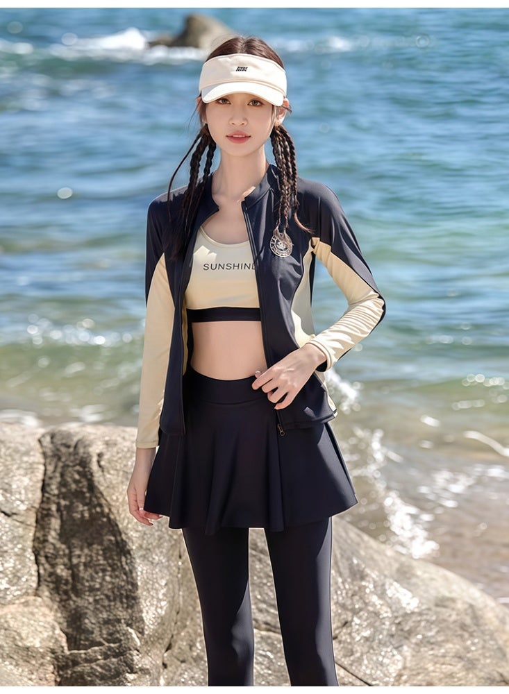 4 Piece Long Sleeve Swimsuits for Women, Swimming Suit with Front Zipper,  Rash Guard UV Protection Swim Shirts - Image 2