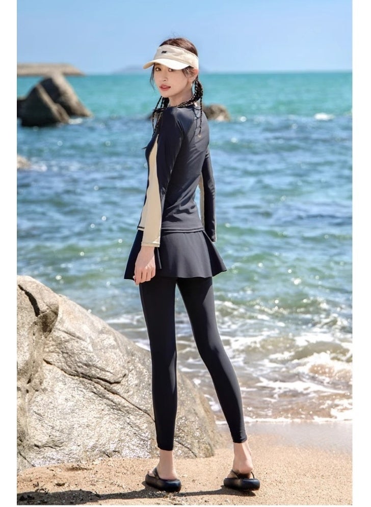 4 Piece Long Sleeve Swimsuits for Women, Swimming Suit with Front Zipper,  Rash Guard UV Protection Swim Shirts - Image 4