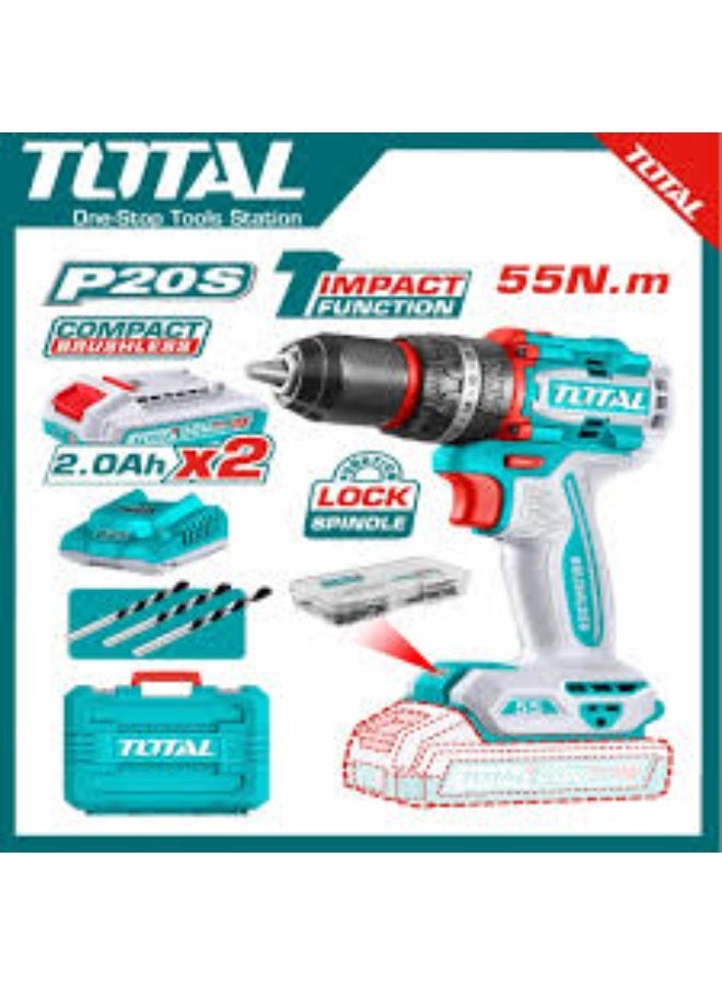 TOTAL 20V Cordless Drill – 55Nm Torque, 1 Battery & Charger - Image 1