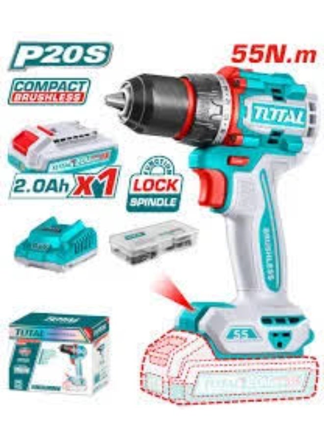 TOTAL 20V Cordless Drill – 55Nm Torque, 1 Battery & Charger - Image 2