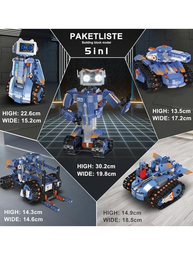 mould king - 15078 Educational Remote Control Robot Building block toy, Remote & APP Controlled 5-in-1 RC Robot/Tracked Car/Tank for Boys Girls Ages 8+ Year Old,903 PCS STEM Building Block Toys Gift for Kids - Image 1