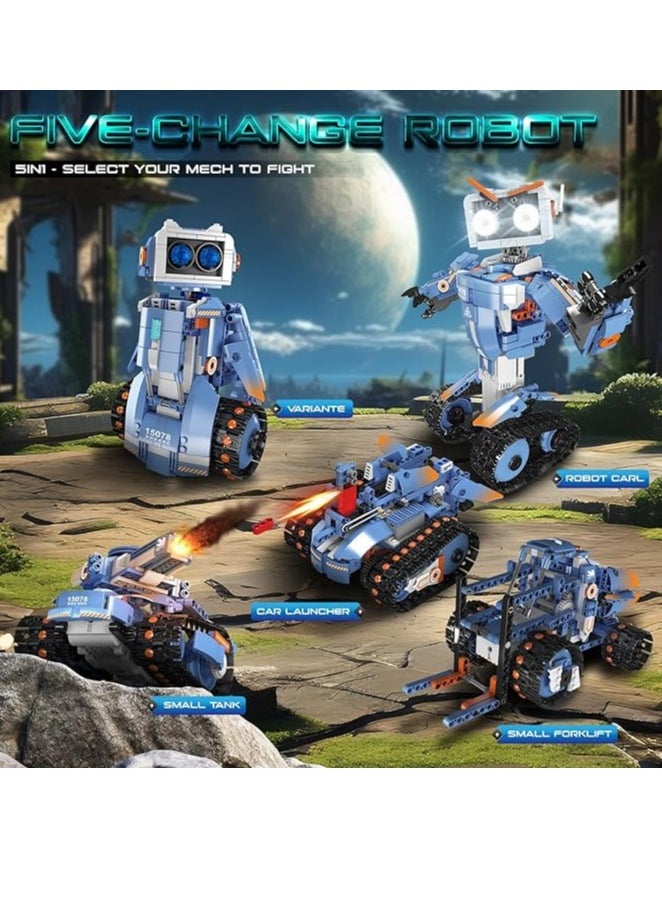mould king - 15078 Educational Remote Control Robot Building block toy, Remote & APP Controlled 5-in-1 RC Robot/Tracked Car/Tank for Boys Girls Ages 8+ Year Old,903 PCS STEM Building Block Toys Gift for Kids - Image 1