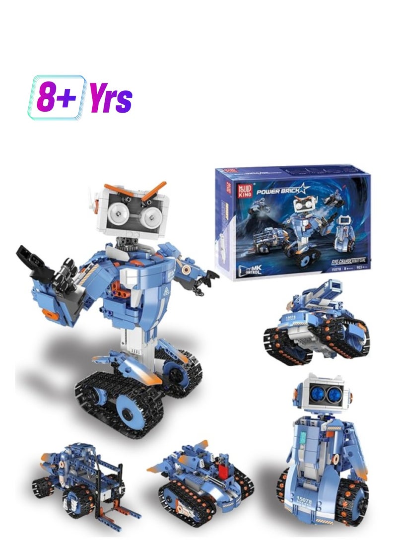 mould king - 15078 Educational Remote Control Robot Building block toy, Remote & APP Controlled 5-in-1 RC Robot/Tracked Car/Tank for Boys Girls Ages 8+ Year Old,903 PCS STEM Building Block Toys Gift for Kids - Image 1