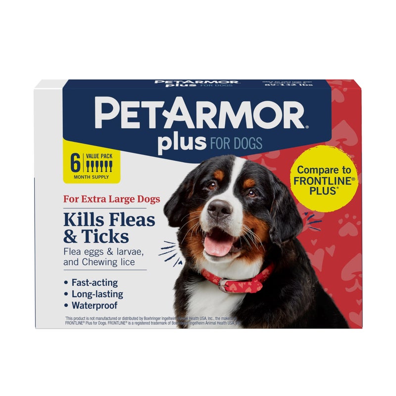 PetArmor Plus Flea and Tick Prevention for Dogs, X-Large Dog Flea and Tick Treatment, 6 Doses, Waterproof Topical, Fast Acting, For X-Large (89-132 lbs) - Image 1