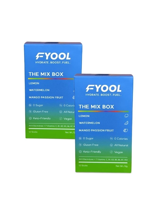 Fyool Hydration Electrolyte Powder Combo | Lemon, Watermelon & Mango Passion Fruit |  Electrolytes + Vitamins & Minerals | Zero Sugar & Calories | Energy Boost | Gluten-Free | Pack of 2 - Image 1