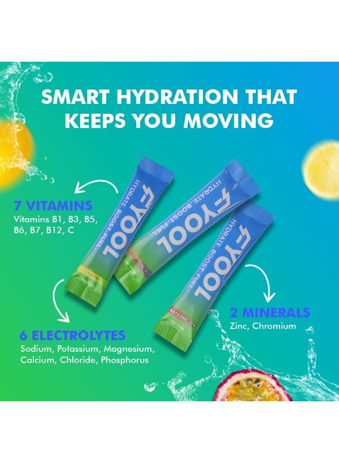 Fyool Hydration Electrolyte Powder Combo | Lemon, Watermelon & Mango Passion Fruit |  Electrolytes + Vitamins & Minerals | Zero Sugar & Calories | Energy Boost | Gluten-Free | Pack of 2 - Image 5