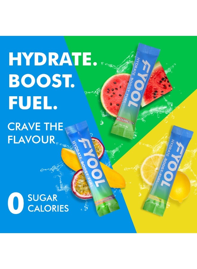Fyool Hydration Electrolyte Powder Combo | Lemon, Watermelon & Mango Passion Fruit |  Electrolytes + Vitamins & Minerals | Zero Sugar & Calories | Energy Boost | Gluten-Free | Pack of 2 - Image 3
